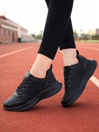 Women's Waterproof Outdoor Casual Leather Sport Shoes For Spring And Fall, Black Travel Sneakers