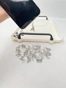 Rhinestone Letter Decorated Dust Plug, Compatible With Iphone Port, Type-C Port, Android Phone Charging Port - White - View 4
