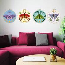 4pcs/Set Creative Colorful Moth Embroidery DIY Kit, Includes 4pcs Printed Embroidery Cloth, Sufficient Threads, 1pc Embroidery Hoop, Embroidery Tools (Random Color) And English Instructions. Easy Stitching, Suitable For Sewing Enthusiasts And Beginners, Can Be Used As Home Wall Art