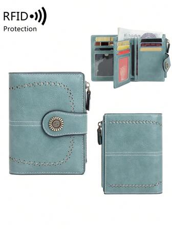  CHARM INFINITE Retro Style Women's Blocking Faux Leather Wallet With Card Slots & Zipper Pocket Gift Gift Business Casual Woman Card Case Gifts Essentials Items For Women Wallet Purse Wallet Small Wallet Rfid Wallet