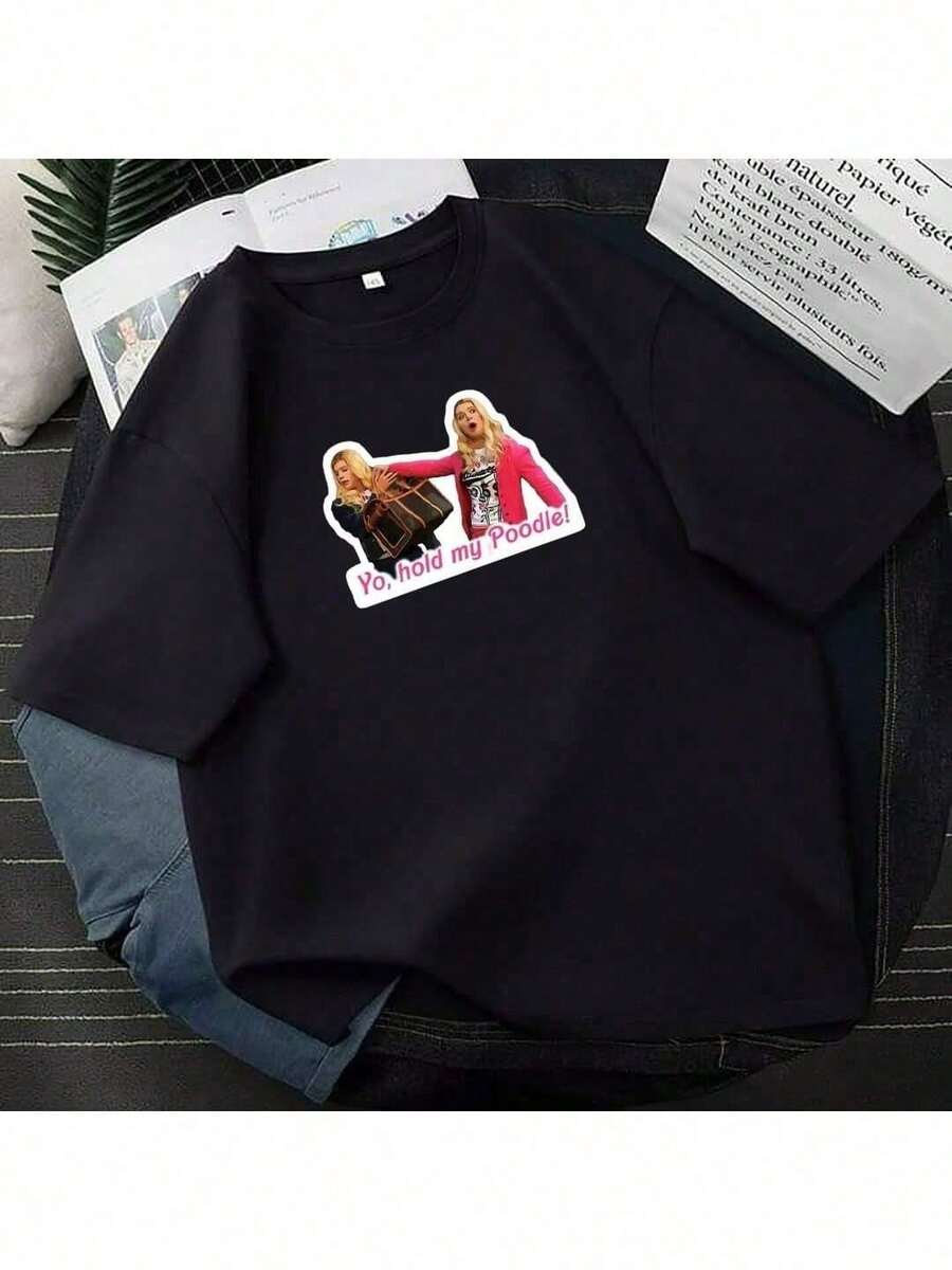 Hold My Poodle Fashion Inspiration T-Shirt Various Colors 100% Cotton - 黑色 - 查看 1
