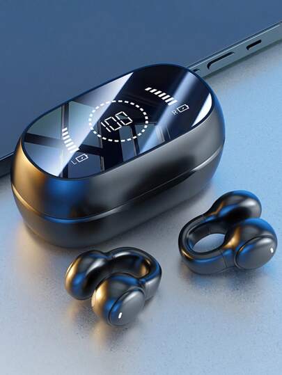 Căști fără fir Căști mici cu clipă Căști deschise, conductie de aer, afișaj digital LED cu ecran mare, stereo HiFi cu microfoane încorporate pentru sport, alergare, antrenament cu bicicleta