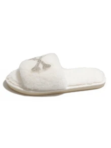 Women Fuzzy Skeleton Head Element Slippers, Striking Personalized Home Slippers, Extremely Soft And Comfy - White - View 3