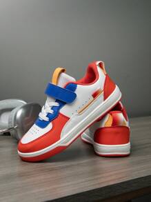 1 paar kinderen Colorblock Casual Sneakers Skateboardschoenen, lichtgewicht, instappers, antislip, ademende buitenschoenen, geschikt voor kinderen van 8-14 jaar, jongens en meisjes
