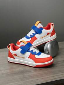 1 paar kinderen Colorblock Casual Sneakers Skateboardschoenen, lichtgewicht, instappers, antislip, ademende buitenschoenen, geschikt voor kinderen van 8-14 jaar, jongens en meisjes