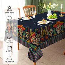 1 件万圣节墨西哥风格装饰桌布，防水防污，适合晚餐、野餐、派对、餐厅、咖啡馆、户外使用，多种尺寸可供选择 - 彩色 - 查看 30
