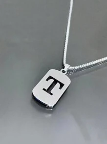 1st Heren Roestvrijstalen Trendy Ketting - 26 Holle Initialen, Elegante Letter Hanger Ketting, Kleurvast, Geschikt Voor Casual Wear En Truikettingen