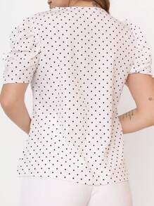MARILYN MONNA French Women's Blouse Elegant Puff Sleeve Round Neck Comfortable Polka Dots Fashion - 白色 - 查看 2