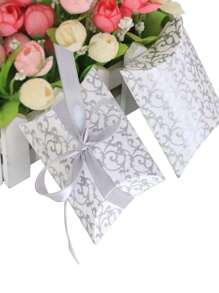 10pcs Pillow Gift Boxes, Silver Floral Pattern, Silver Ribbon Pillow Boxes, Packaging Pillow Boxes, Packaging Boxes, Pillow Gift Boxes, Handmade Gift Boxes, Souvenirs, Tabletop Decor, Weddings, Christmas, Birthday And Party Gift Packaging - Silver - View 2