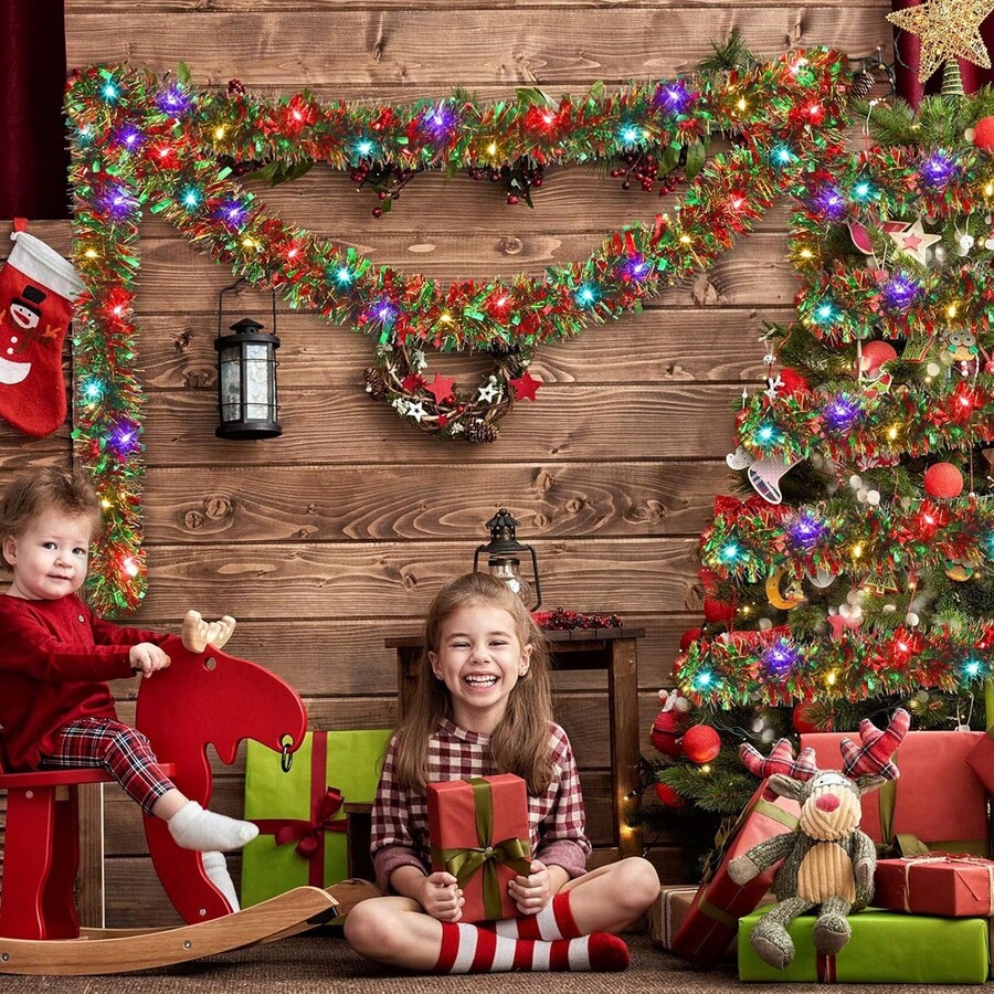 2M Christmas Tinsel Garland Metallic Shinny Garland With 3 Meters LED