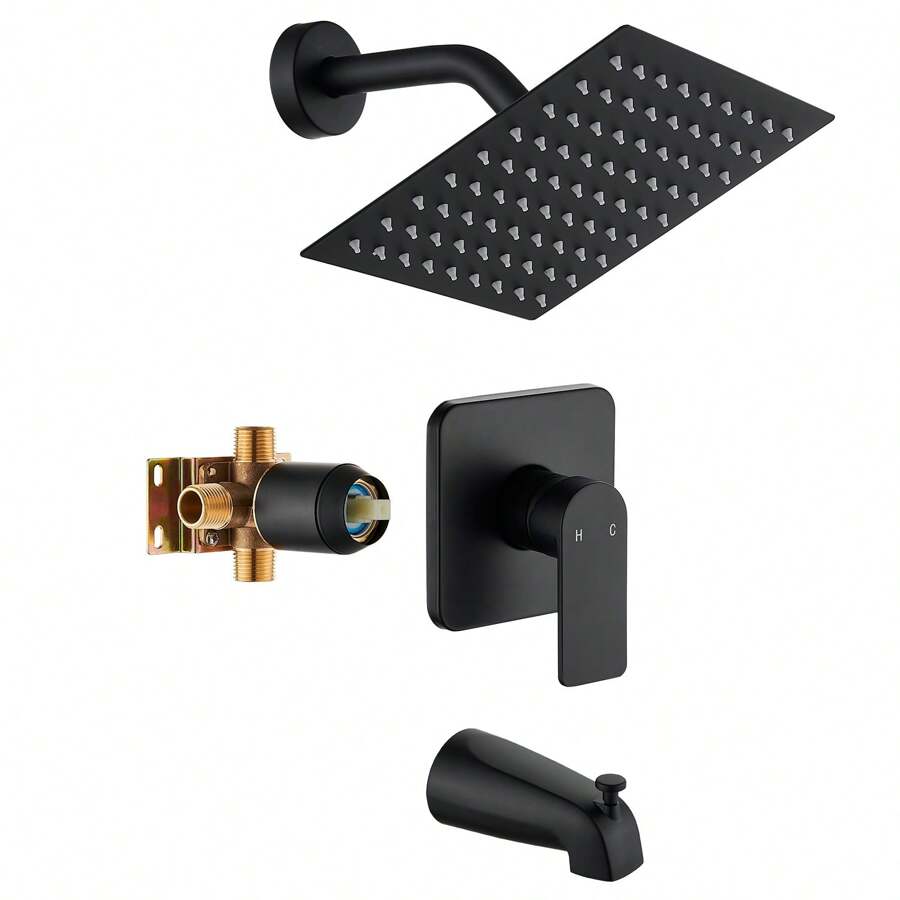 GOXIUHAN Black Tub Shower Faucet Set Complete With 8Inch Rainfall