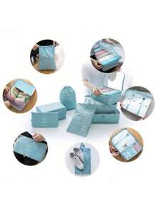 Waterproof Travel Luggage Suitcase Organizer Kit With 7 Toiletry Bags - Mint Green - View 11