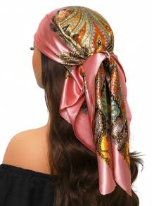 1pc 90*90cm Sun Protection Headscarf, Outdoor Classic Windproof Scarf Shawl, Unisex Versatile Air-Conditioned Room Neckerchief, Thin Seasonal Cashew Printed Silk Scarf, Colorful Blue Green Square Bandanna - A - View 15