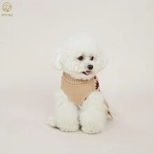 PETS TALE 优质加拿大枫叶图案双层翻领狗狗毛衣，适合秋季 - 卡其色 - 查看 6