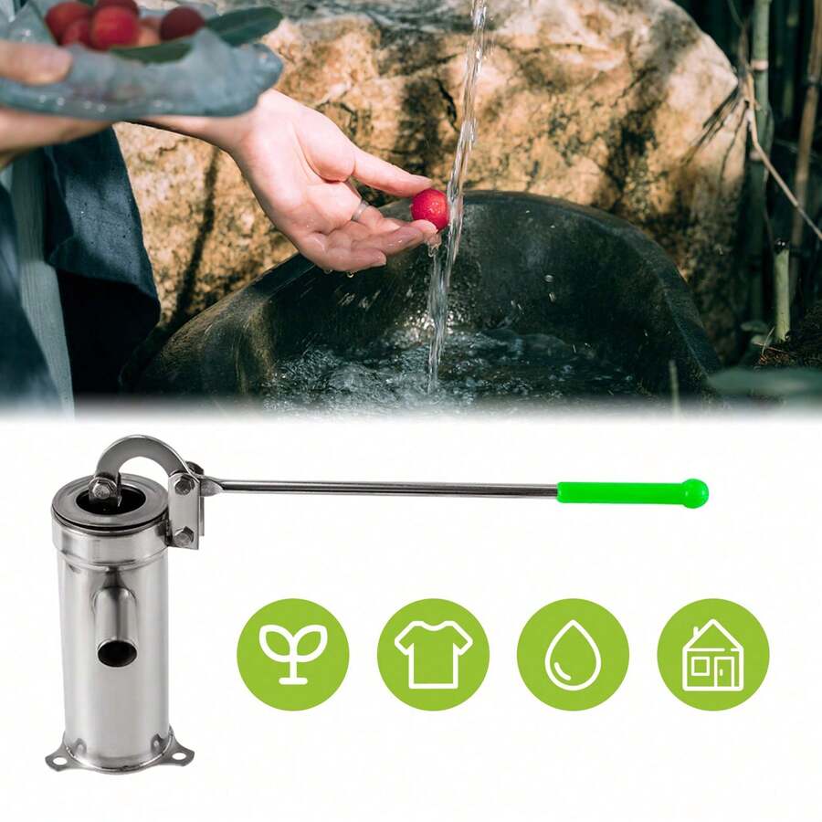 ZhdnBhnos Bomba manual de agua para pozos, jarra para el jardín, bomba de succión con prensa manual de acero inoxidable - Plateado - Ver 1