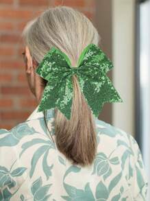 1 件装绿色蝴蝶结头带、圣诞蝴蝶结弹性发带、闪亮蝴蝶发夹、女孩丝带发圈（绿色）