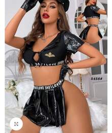 Sexy POLICE Costume For Role Playing, Sexy Lolita Student Uniform, Suitable For Party, Gala, Beach, Halloween. - 霧霾藍 - 查看 2