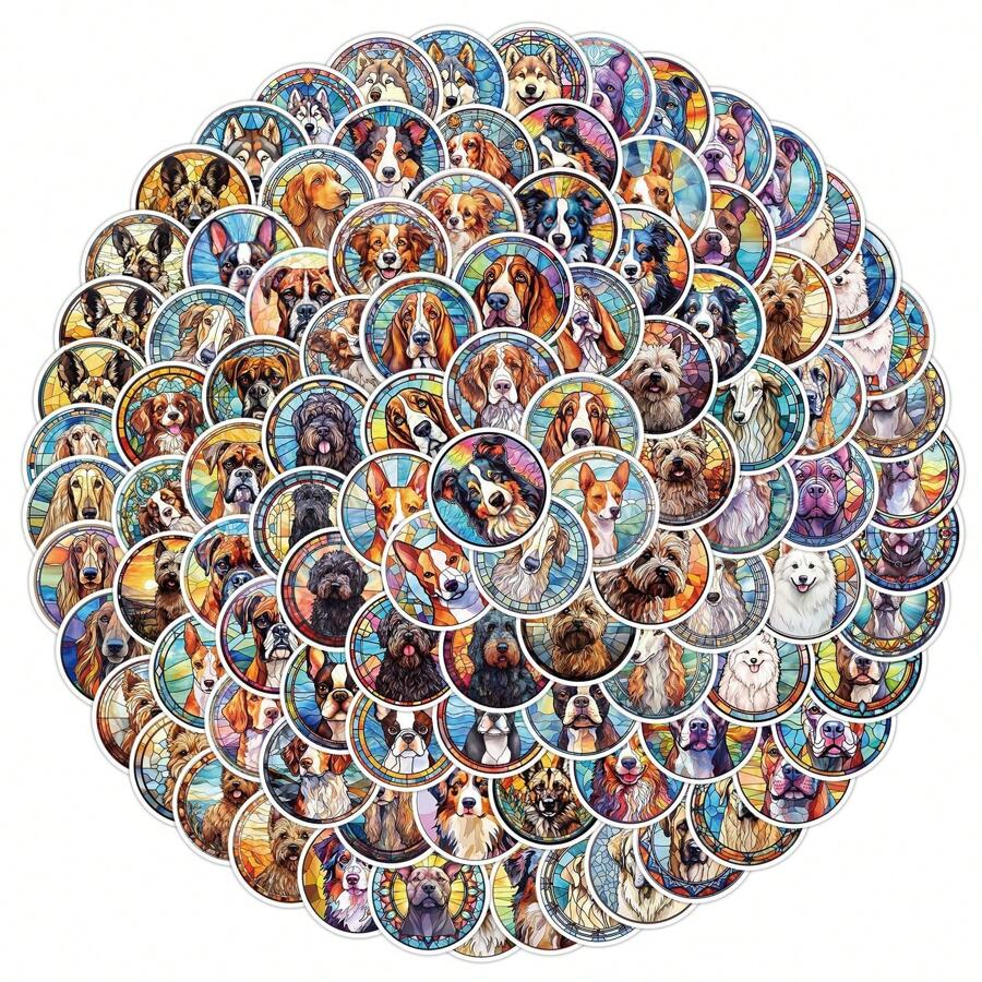 100 张卡通彩色玻璃狗贴纸，适用于笔记本电脑水瓶吉他自行车汽车摩托车保险杠行李滑板涂鸦的乙烯基贴纸，可爱贴花，是送给儿童、青少年、男士、女士的最佳礼物。 - 彩色 - 查看 1