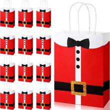 6/10 Pieces Christmas Gift Bags Large Santa Clause Suit Print Bag With Handle, Durable Kraft Paper Christmas Bags Present Wrapping Bags Candy Goodie Bags For Xmas Party Supplies