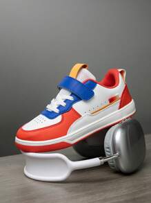 1 paar kinderen Colorblock Casual Sneakers Skateboardschoenen, lichtgewicht, instappers, antislip, ademende buitenschoenen, geschikt voor kinderen van 8-14 jaar, jongens en meisjes