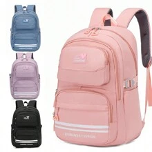 Women's Waterproof Nylon School Backpack With Anti-Theft Pouch On The Back Of The Backpack - 黑色 - 查看 2
