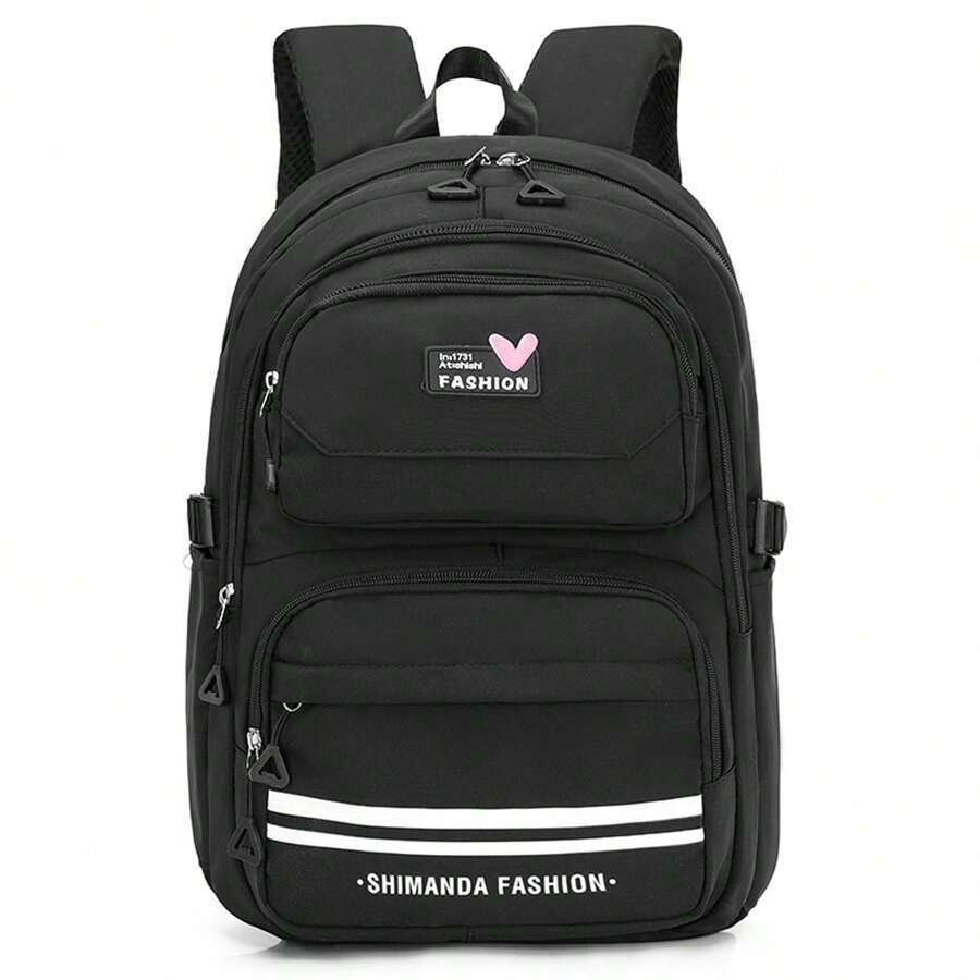 Women's Waterproof Nylon School Backpack With Anti-Theft Pouch On The Back Of The Backpack - 黑色 - 查看 1