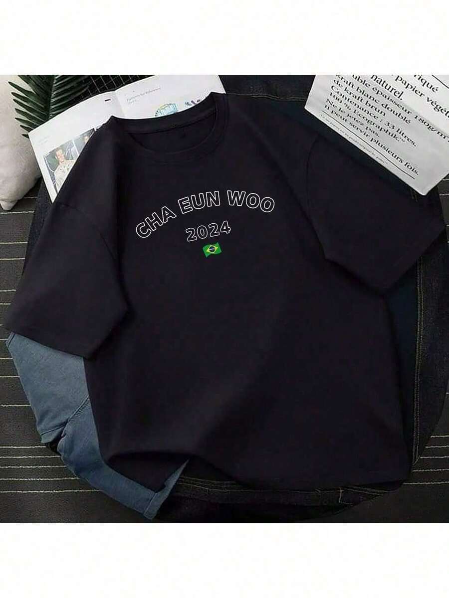 EunWoo 2024 Brazil Fashion Inspiration T-Shirt Various Colors 100% Cotton - 黑色 - 查看 1