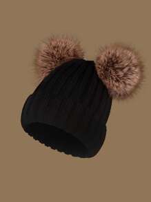 1 件罗纹针织帽，温暖厚实，带双绒球，适合成人万圣节冬季秋季 - A - 查看 8