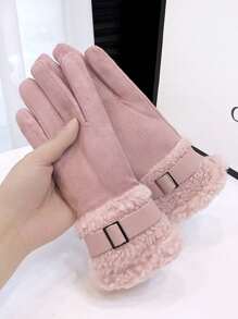 女士冬季手套，保暖内衬厚实保暖触摸屏防风防水绒面户外滑雪雪手套，带羊羔绒衬里 - 彩色 - 查看 12