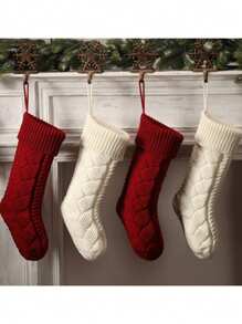 Vớ Giáng sinh đan lớn, Túi đựng kẹo, Túi đựng quà, Đồ trang trí Giáng sinh, Giáng sinh - Nhiều màu - Xem 3