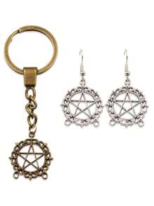 10pcs/Pack 24*27mm Alloy DIY Jewelry Accessories, Hollow Round Pentagram Multi-Hole Connector, Fashionable Holiday Gift