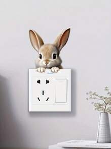 1pc Cute Gray Bunny Wall Decal: Animal Print Switch Sticker For Home Decoration, Stickers, Wall Decal, Vinyl Decal For Home Decorations, Spring Decoration Items Refresh Your Home, Festival Decoration Stickers Gifts Birthday Graduation - Multicolor - View 6