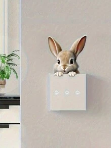 1pc Cute Gray Bunny Wall Decal: Animal Print Switch Sticker For Home Decoration, Stickers, Wall Decal, Vinyl Decal For Home Decorations, Spring Decoration Items Refresh Your Home, Festival Decoration Stickers Gifts Birthday Graduation - Multicolor - View 11