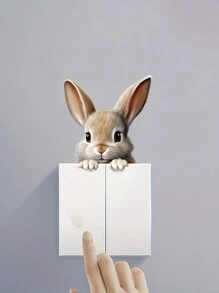 1pc Cute Gray Bunny Wall Decal: Animal Print Switch Sticker For Home Decoration, Stickers, Wall Decal, Vinyl Decal For Home Decorations, Spring Decoration Items Refresh Your Home, Festival Decoration Stickers Gifts Birthday Graduation - Multicolor - View 9