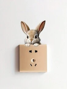1pc Cute Gray Bunny Wall Decal: Animal Print Switch Sticker For Home Decoration, Stickers, Wall Decal, Vinyl Decal For Home Decorations, Spring Decoration Items Refresh Your Home, Festival Decoration Stickers Gifts Birthday Graduation - Multicolor - View 7