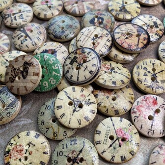 20 件/50 件 20 毫米木制时钟按钮，各种时钟图案按钮，适合 DIY、工艺配件