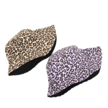 1 件女士双面豹纹渔夫帽，百搭休闲时尚韩版复古美学帽子冬季帽子 - 彩色 - 查看 2