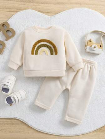 2pcs Kids Unisex  Letter Embroidery Loose Sweatshirt And Casual Pants Set, Toddler Spring & Fall Outfit