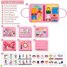 1 件忙碌板蒙特梭利幼儿玩具，感官板玩具，用于学习精细运动技能，安静书旅行玩具，益智飞机旅行活动，适合男孩和女孩的礼物 [随机配件颜色]，忙碌板，忙碌书，女孩玩具 - 粉色 - 查看 3