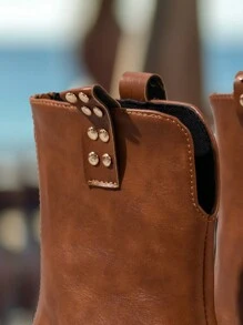 CUIMIXIONG Women's Brown Suede Boots, Round Toe Slip-On, Lightweight Retro Party Casual Outdoor Shoes