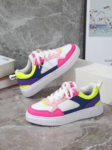 Women's Casual Sneakers With A Stylish Multi-Color Patchwork Design, Versatile, Breathable And Comfortable Fabric. - hồng hồng xanh - Xem 1