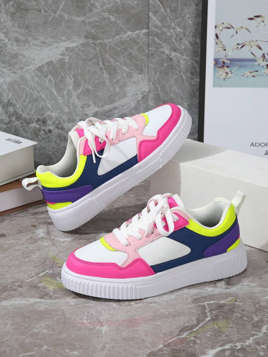 Women's Casual Sneakers With A Stylish Multi-Color Patchwork Design, Versatile, Breathable And Comfortable Fabric. - hồng hồng xanh - Xem 1