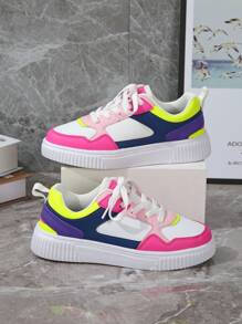 Women's Casual Sneakers With A Stylish Multi-Color Patchwork Design, Versatile, Breathable And Comfortable Fabric. - hồng hồng xanh - Xem 3