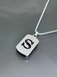 1st Heren Roestvrijstalen Trendy Ketting - 26 Holle Initialen, Elegante Letter Hanger Ketting, Kleurvast, Geschikt Voor Casual Wear En Truikettingen