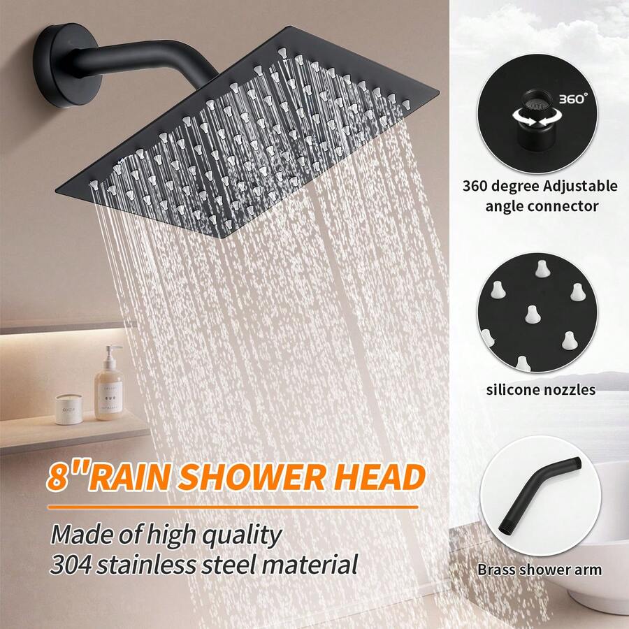 GOXIUHAN Black Tub Shower Faucet Set Complete With 8Inch Rainfall