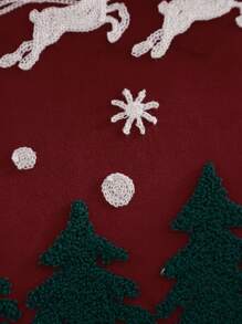 Miater 1pc Velvet Embroidered Christmas Throw Pillow Cover For Outdoor Christmas Tree Forest And Sleigh Decor In Living Room Or Bedroom - Red - View 11