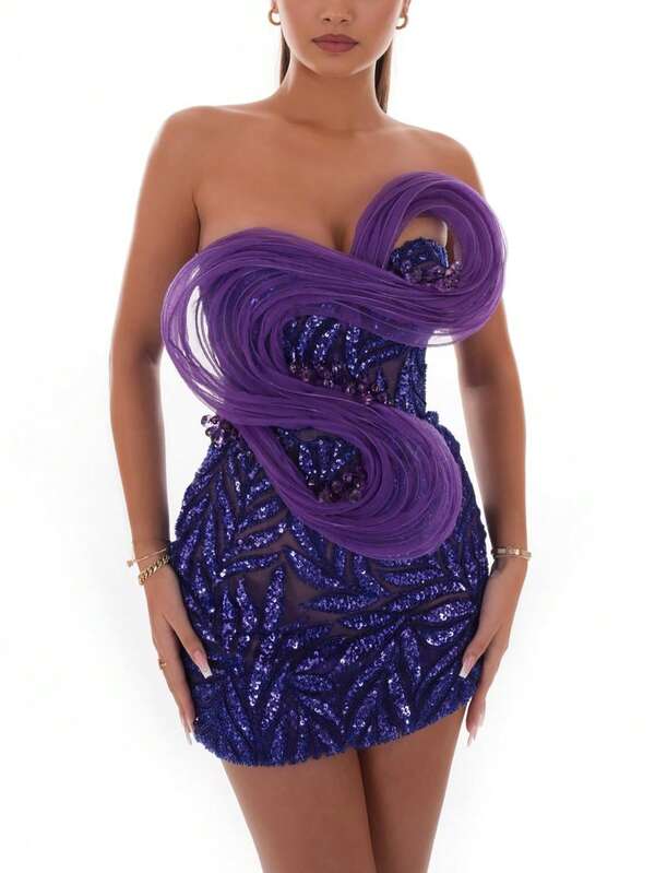 New Women Sequin Patchwork Dress, Wedding Event Dress, Formal Evening Prom Dress, For Wedding Guest, Graduation, Dinner Party Dress