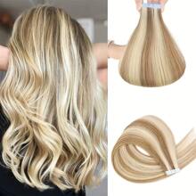 Tape In Hair Extensions Human Hair Real Natural Hair Colored #8/613 European Straight Blonde Skin Weft Adhesives Remy Hair Extension - S8/613 - View 2