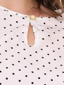 MARILYN MONNA French Women's Blouse Elegant Puff Sleeve Round Neck Comfortable Polka Dots Fashion - 白色 - 查看 3