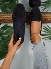 2025 Autumn Women's Black Suede Summer Beach Casual Slip-On Loafers, Fashionable New Lightweight Breathable Comfortable Soft Bottom Casual Shoes For Outdoor And Resort - Black - View 3